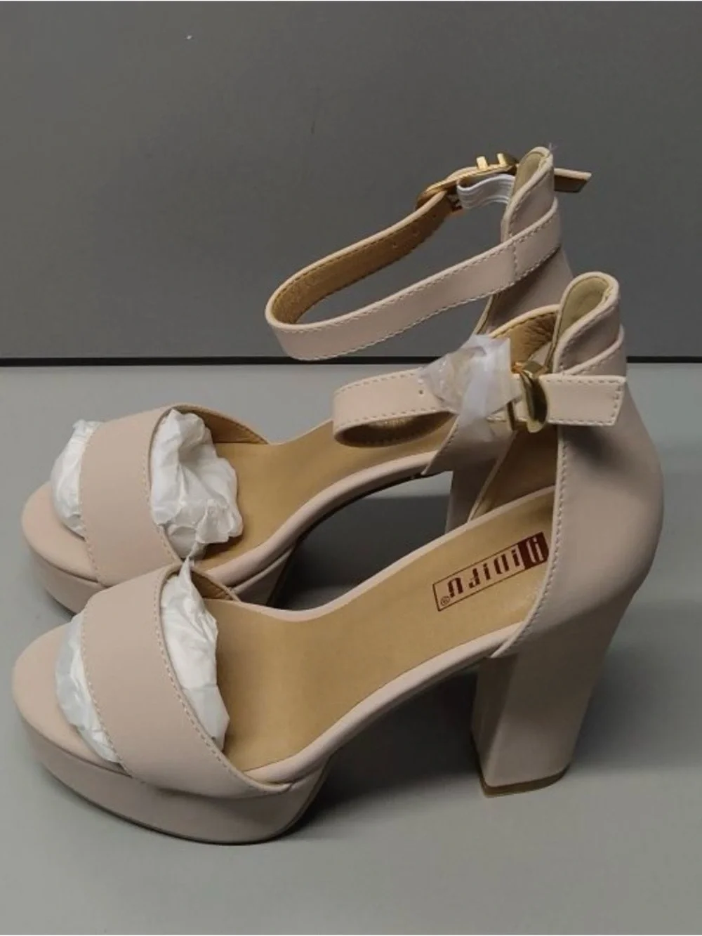 IDIFU Women’s Platform Ankle-Strap High Heel Sandals in Nude - US 6.5